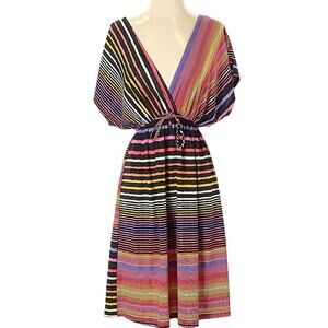 Hypnotik Multicolor Colorful Striped Dopamine Plunging V-Neck Dress